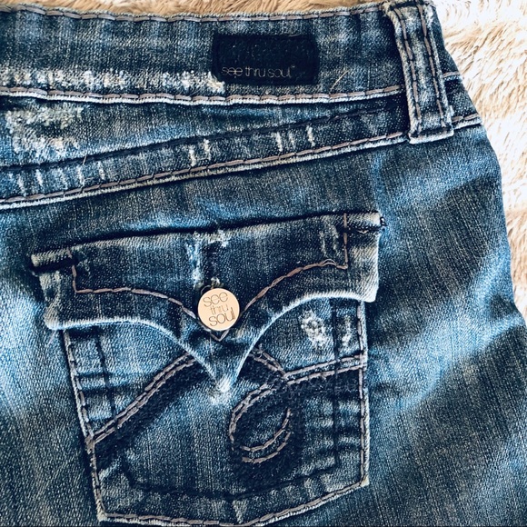 See Thru Soul | Distressed Denim Shorts - Picture 1 of 7